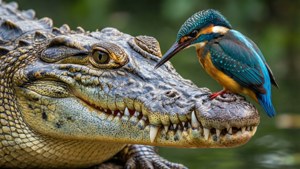 Gharial and Kingfisher