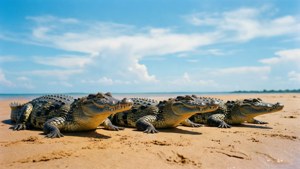 Gharial Sunbathing Line