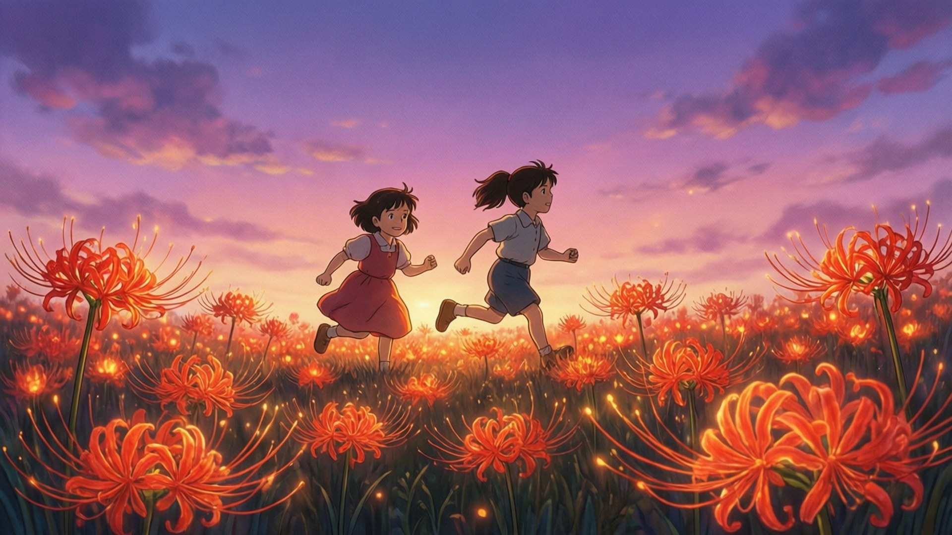 Ghibli Fire Flower Field by Wallpapers.art Studio