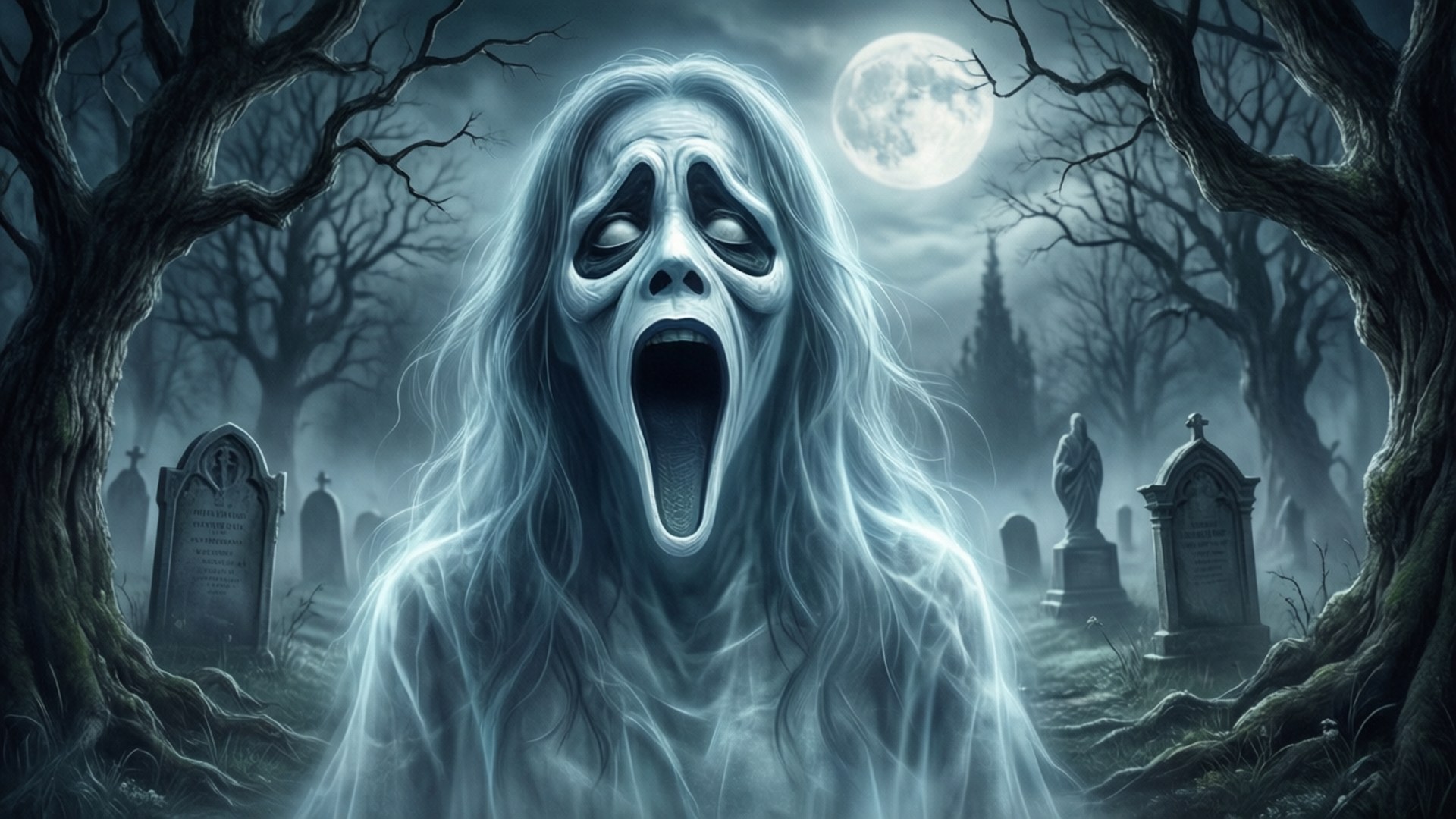 Ghostly Graveyard Scream by Wallpapers.art Studio