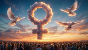 Giant Symbol Over Crowd
