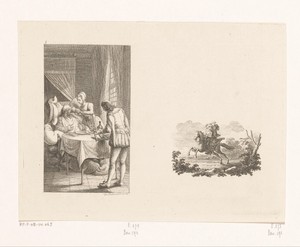 Gil Blas als bediende en vignet met Gil Blas te paard
