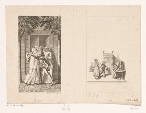 Gil Blas omhelst broeder Hilario en vignet met Antonie voorgesteld aan Gil Blas