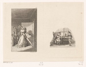 Gil Blas omhelst Estella en vignet met Gil Blas en de aartsbisschop van Granada