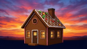 Gingerbread House Sunset Silhouette