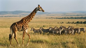 Giraffe with Zebras