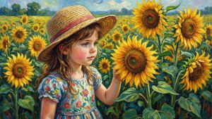 Girl Among Sunflowers