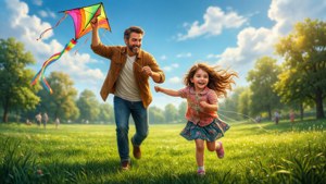 Girl Dad Flying Kite