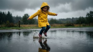 Girl Jumping in Puddle