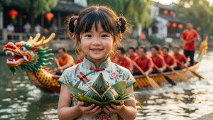 Girl with Zongzi & Dragon Boats