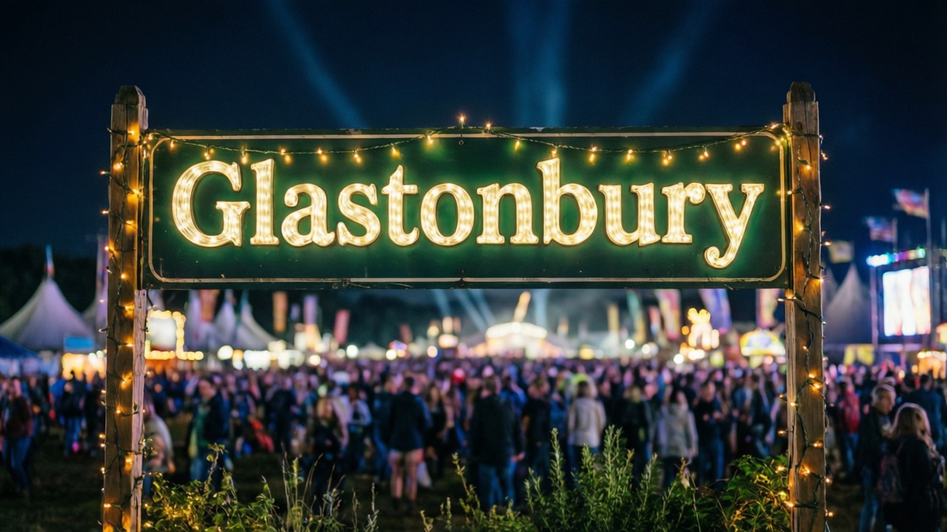 Glastonbury Sign Illuminated by Wallpapers.art Studio