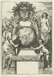 Globe geflankeerd door allegorische figuren