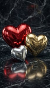 Glossy 3D Hearts on Marble