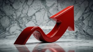 Glossy Red Arrow on Marble
