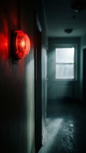 Glowing Alarm Dark Hallway