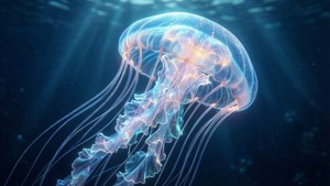 Glowing Jellyfish Deep Blue