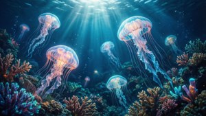Glowing Jellyfish Depths