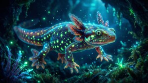 Glowing Newt in Underwater Cave