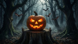 Glowing Pumpkin in Forest