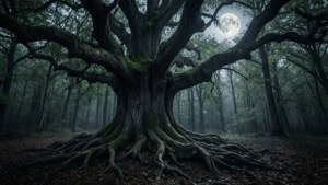 Gnarled Oak Under Full Moon