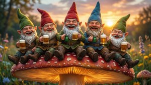 Gnome Gathering on Mushroom