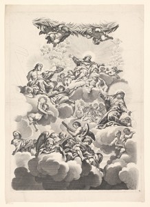 God en Christus tussen engelen in de wolken