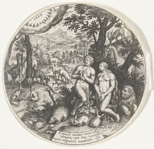 God spreekt met Adam en Eva in het Paradijs