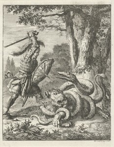 Godfried van Bouillon verlost een leeuw uit de wurggreep van een slang