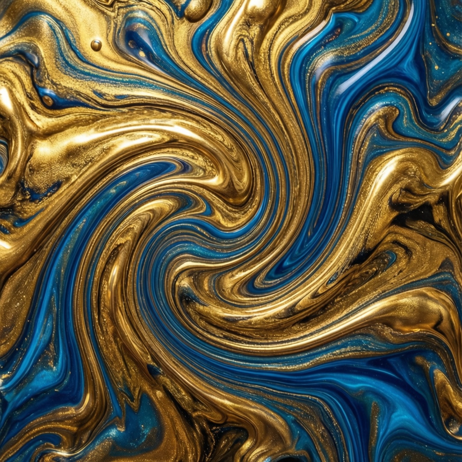 Gold and Blue Fluid Art by Wallpapers.art Studio
