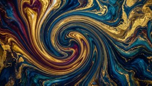 Gold and Blue Fluid Art