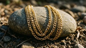 Gold Chain on River Stone