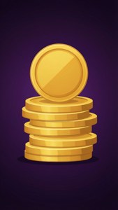 Gold Coin Stack on Purple