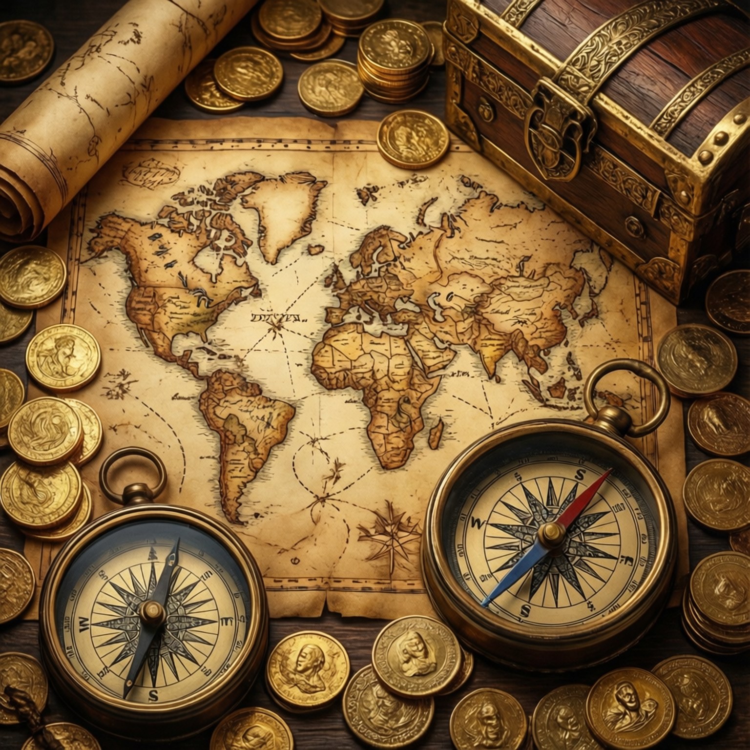 Gold Coins Compass Detail by Wallpapers.art Studio