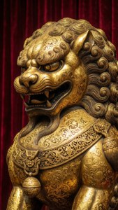 Gold Filigree Emblem on Red