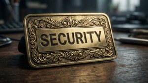 Gold Security Badge Close-Up