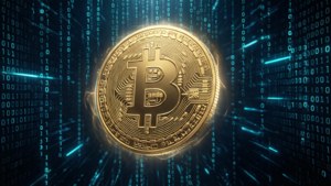 Golden Bitcoin in Digital Void