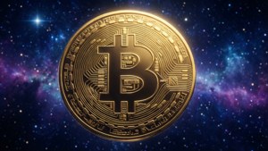 Golden Bitcoin in Space