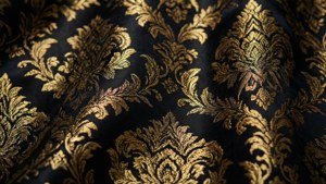 Golden Black Damask Fabric