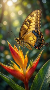 Golden Butterfly on Flower