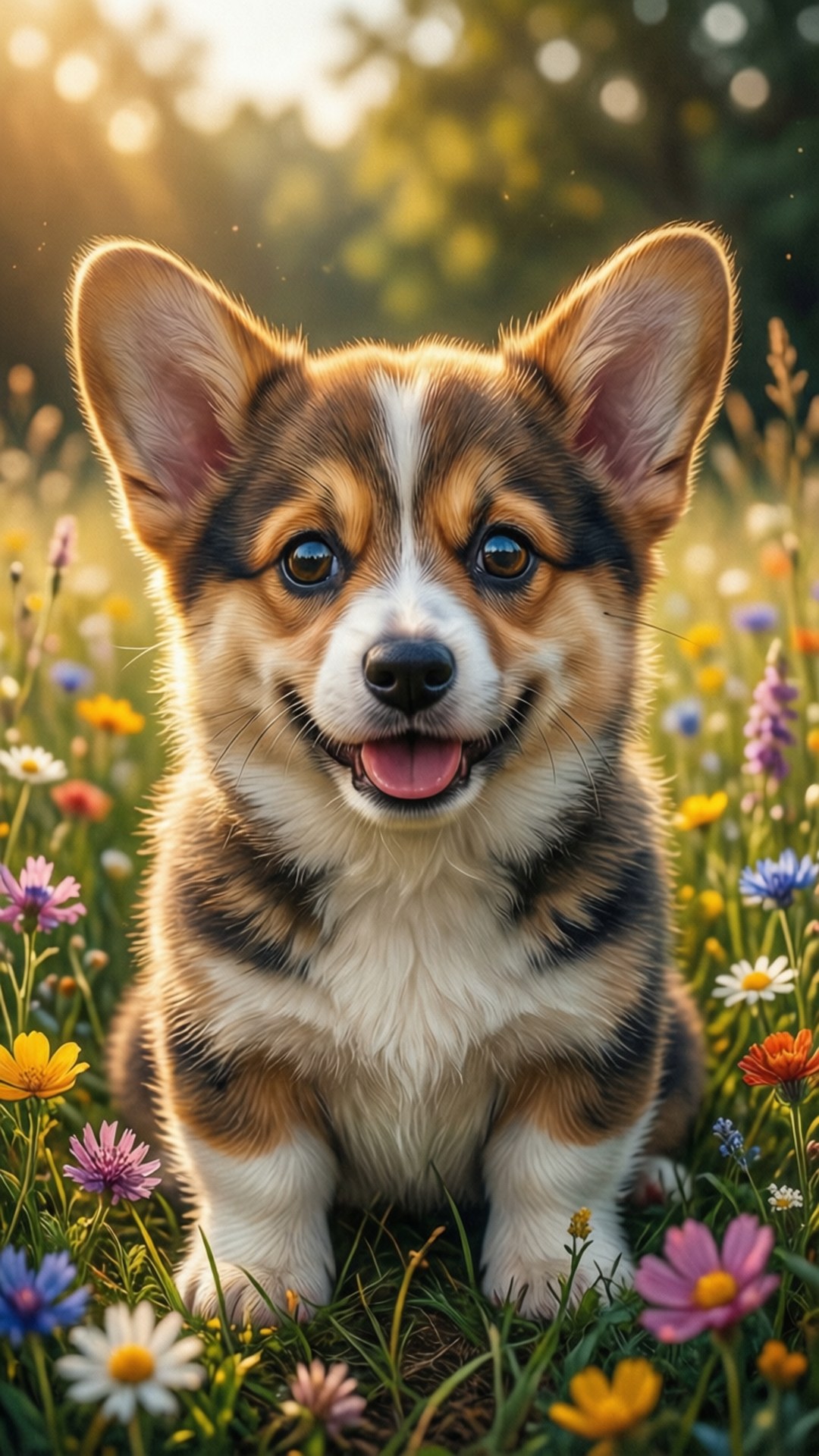 Golden Corgi Meadow by Wallpapers.art Studio
