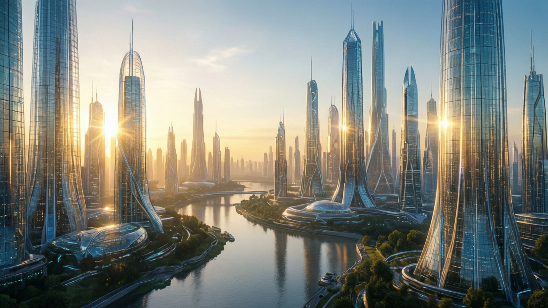 Golden Dawn Metropolis by Wallpapers.art Studio