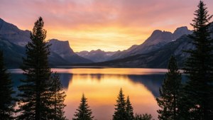 Golden Dawn Over Mountain Lake