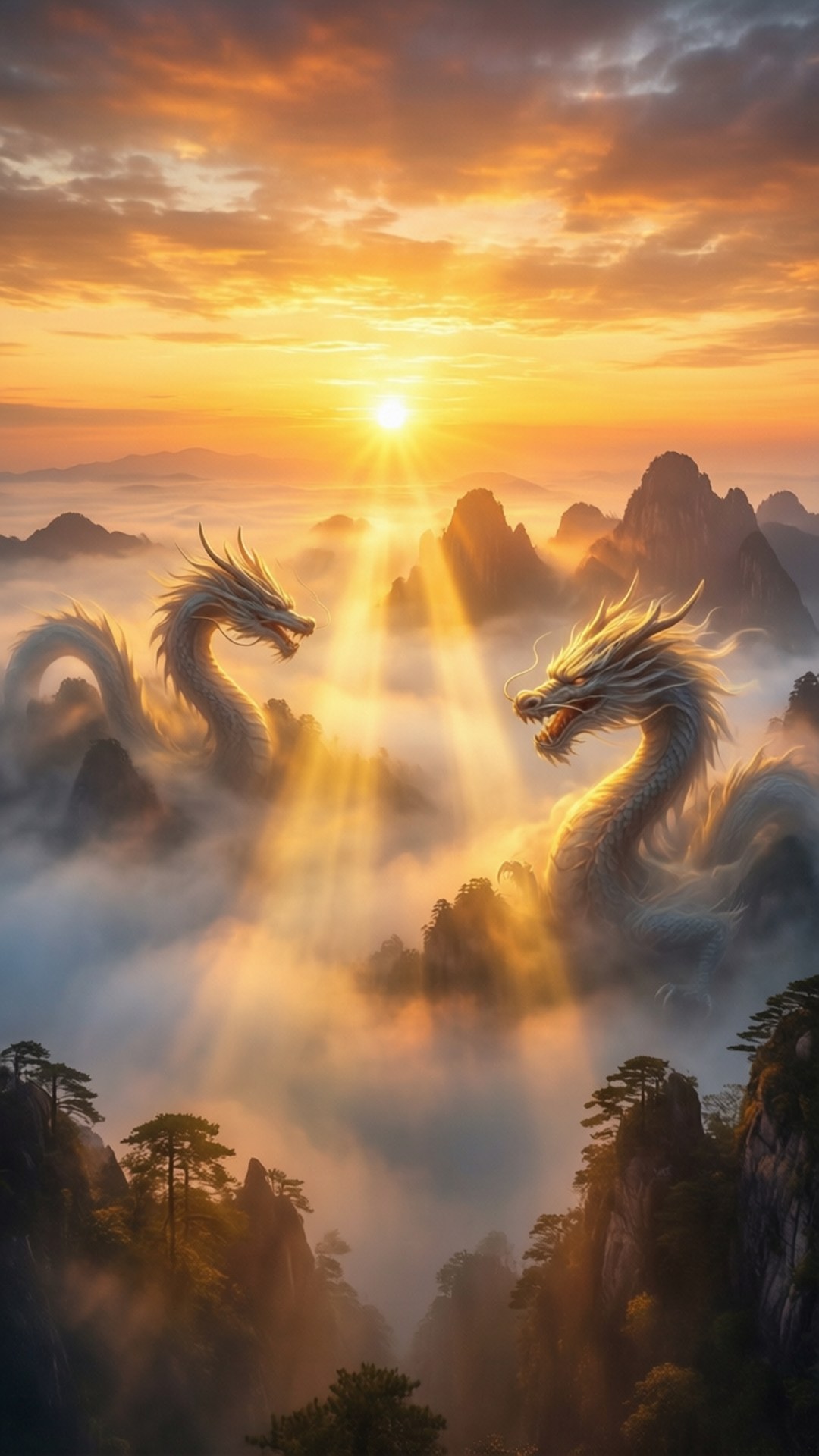 Golden Dragon Mist at Sunrise by Wallpapers.art Studio