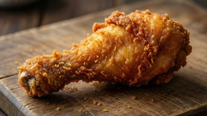 Golden Fried Drumstick on Wood