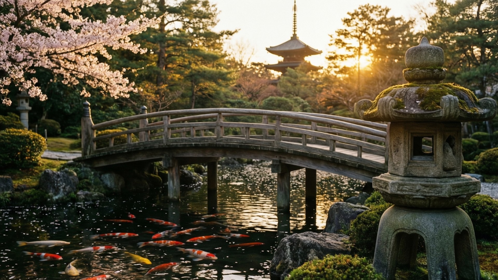 Golden Garden Bridge by Wallpapers.art Studio
