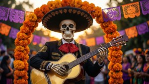Golden Guitar Under Marigolds