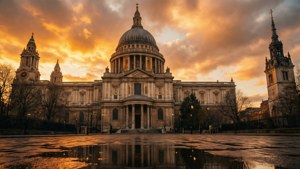 Golden Hour Cathedral Reflection