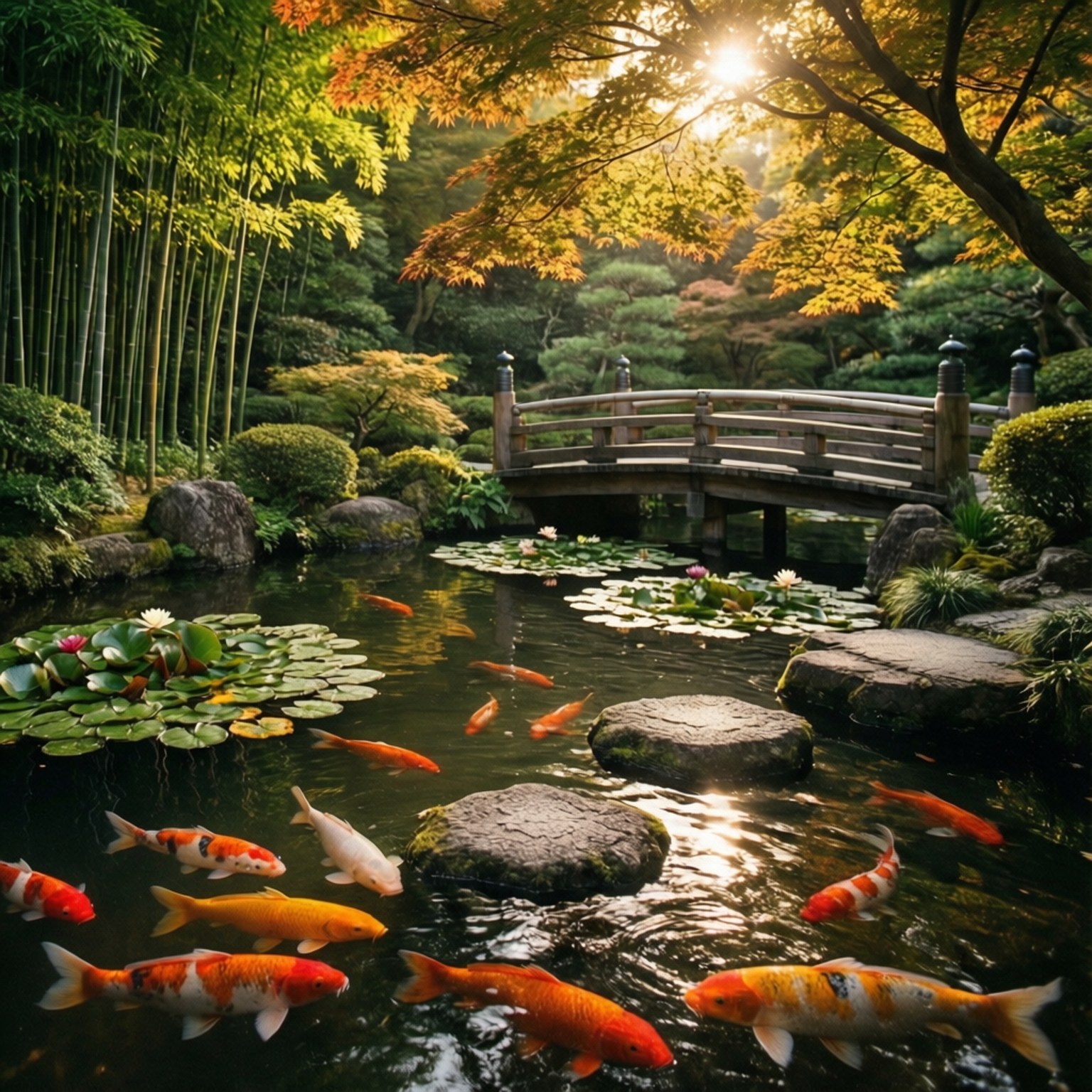 Golden Hour Koi Pond by Wallpapers.art Studio