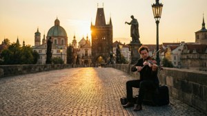 Golden Hour Musician on Charles Bridge