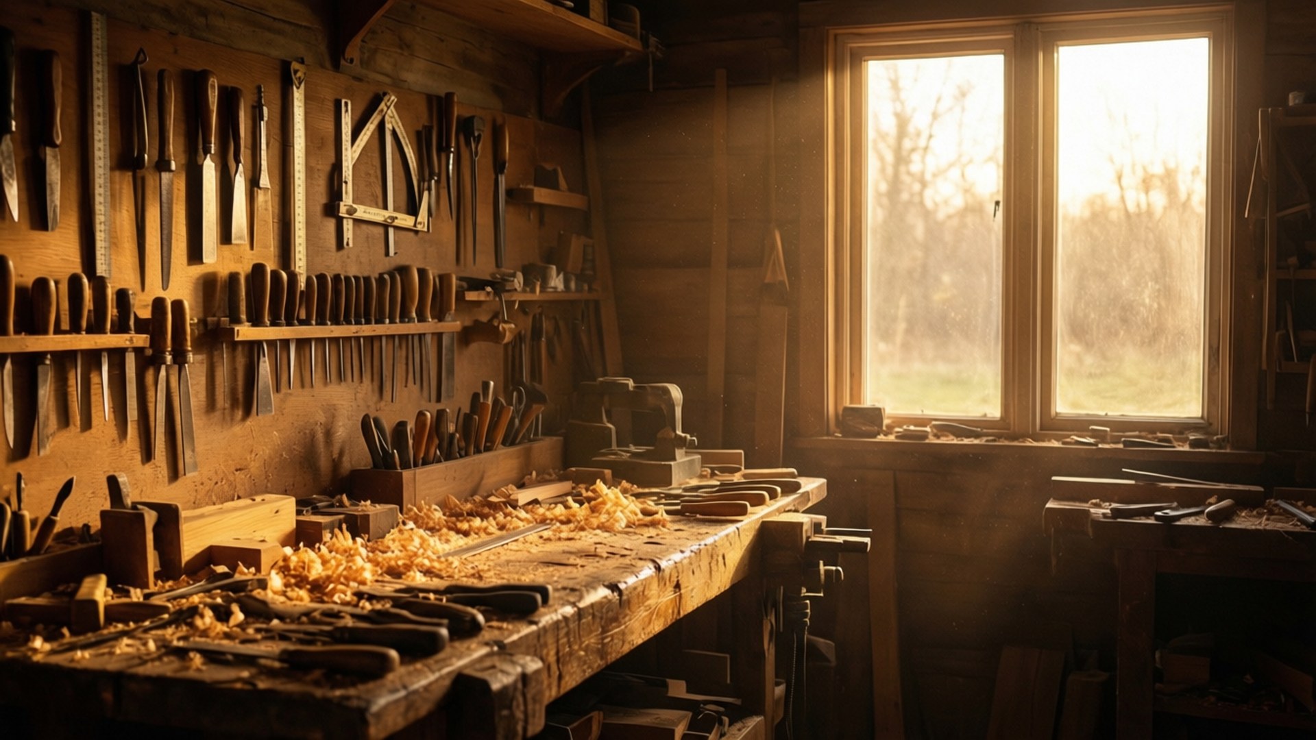Golden Hour Woodshop by Wallpapers.art Studio